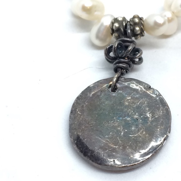 FLEUR DE LIS NECKLACE RICE PEARLS OXIDIZED 925 STERLING SILVER CHAIN PENDANT - Picture 10 of 12